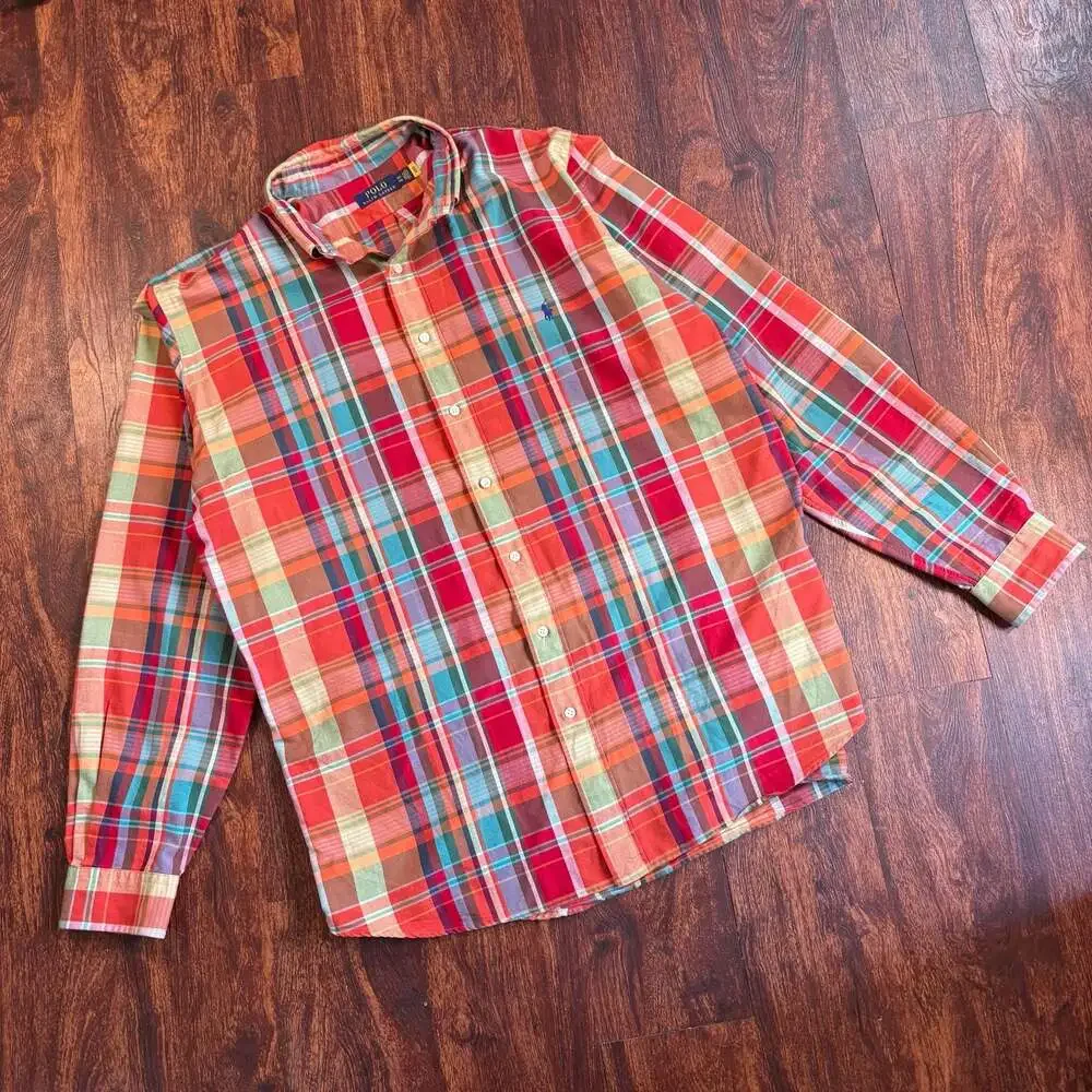 Polo Ralph Lauren Plaid Button Up Shirt Men’s XLT Orange Multicolor